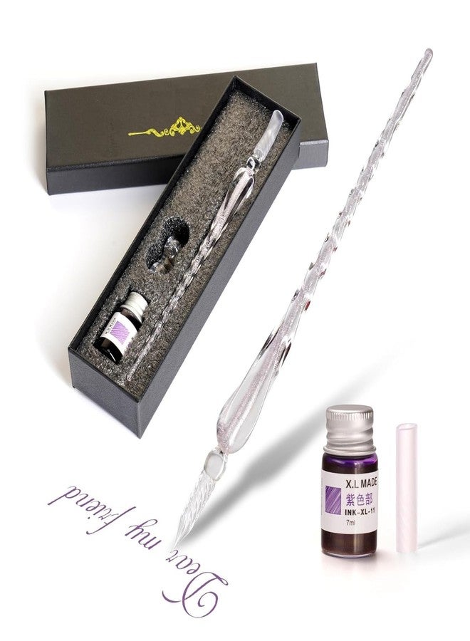 Stationery Supply Nagar Glass Dip Fountain Pen Holder Set Crystal Sparkling Signature Drawing Calligraphy Writing Pen with Bottle Ink and Pen Holder Crystal Dip Pen (Random Ink color) - Image 1