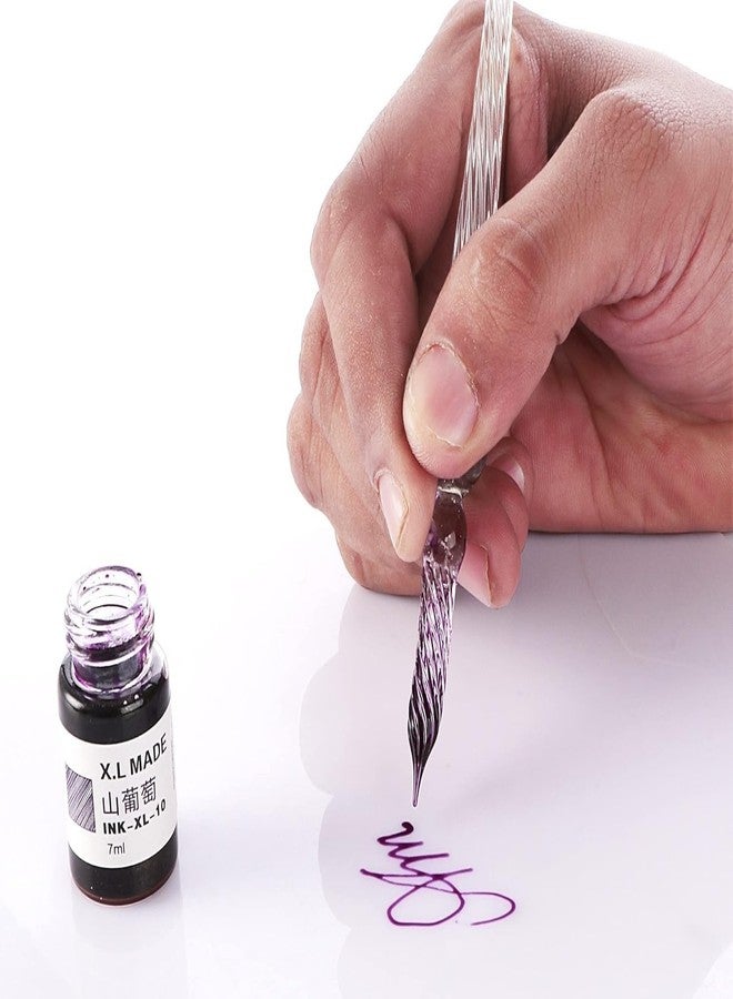 Stationery Supply Nagar Glass Dip Fountain Pen Holder Set Crystal Sparkling Signature Drawing Calligraphy Writing Pen with Bottle Ink and Pen Holder Crystal Dip Pen (Random Ink color) - Image 2