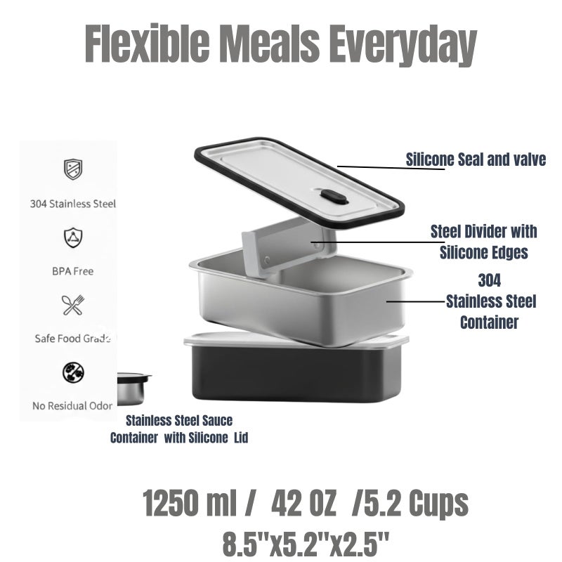 Modaniam Stainless Steel Lunch Box Containers, Stainless Steel Bento Box Adult, Metal Lunch Box, Leak proof Lunch Containers,Vanilla, 42 OZ - Image 4