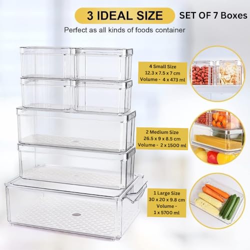 HouseWarming Fridge Storage Boxes Set of 7 - Fridge Storage Containers, Stackable & BPA Safe Container for Kitchen Storage Set, Kitchen Storage Organizer, Vegetable Storage Box - Image 2