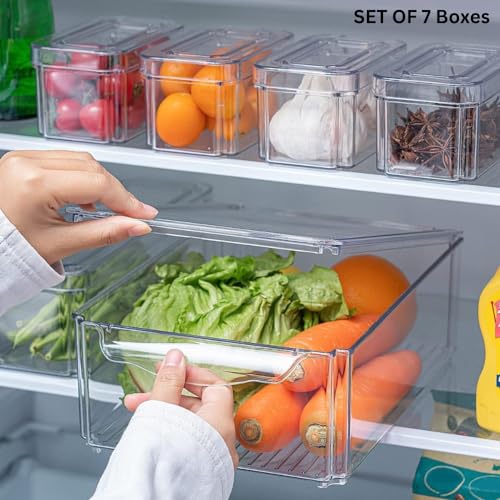 HouseWarming Fridge Storage Boxes Set of 7 - Fridge Storage Containers, Stackable & BPA Safe Container for Kitchen Storage Set, Kitchen Storage Organizer, Vegetable Storage Box - Image 5