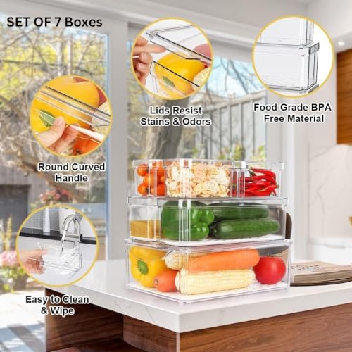 HouseWarming Fridge Storage Boxes Set of 7 - Fridge Storage Containers, Stackable & BPA Safe Container for Kitchen Storage Set, Kitchen Storage Organizer, Vegetable Storage Box - Image 3