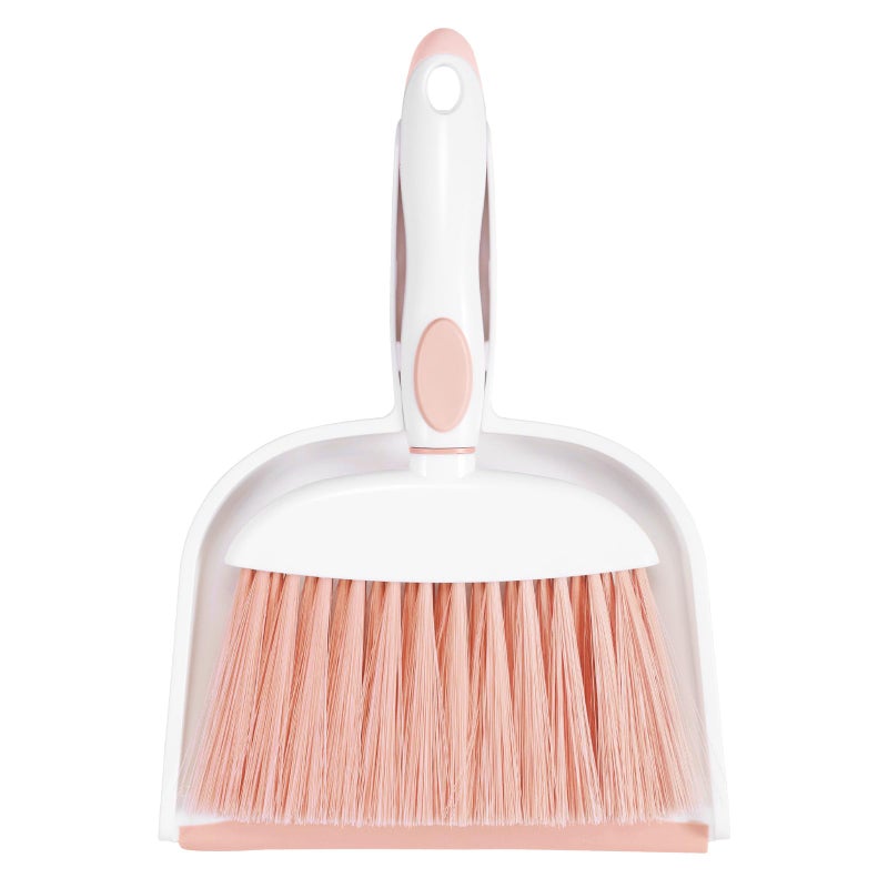 NACENA Small Dust Pan and Brush Set, Mini Broom and Dustpan Set Small Hand Broom and Brush Combo Dust Pan for Home Cleaning Drawers Desktop Sofas and Outdoor, Pink - Image 1