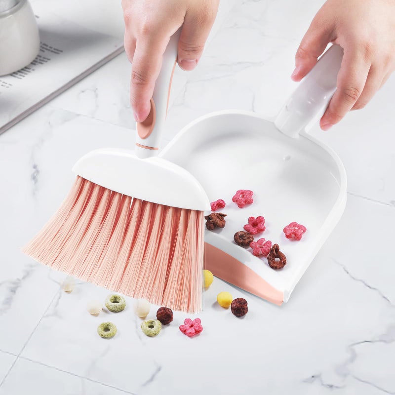 NACENA Small Dust Pan and Brush Set, Mini Broom and Dustpan Set Small Hand Broom and Brush Combo Dust Pan for Home Cleaning Drawers Desktop Sofas and Outdoor, Pink - Image 4
