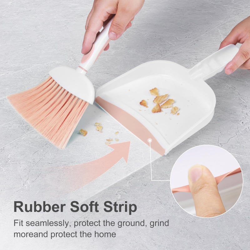 NACENA Small Dust Pan and Brush Set, Mini Broom and Dustpan Set Small Hand Broom and Brush Combo Dust Pan for Home Cleaning Drawers Desktop Sofas and Outdoor, Pink - Image 3