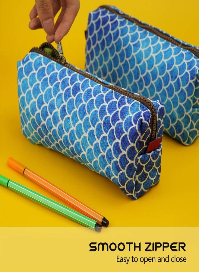 إل باركين حقيبة أقلام قماشية كبيرة السعة من إل باركين بتصميم حراشف حورية البحر، حقيبة أقلام، حقيبة أدوات مكتبية، حقيبة مكياج، صندوق أدوات - Image 3