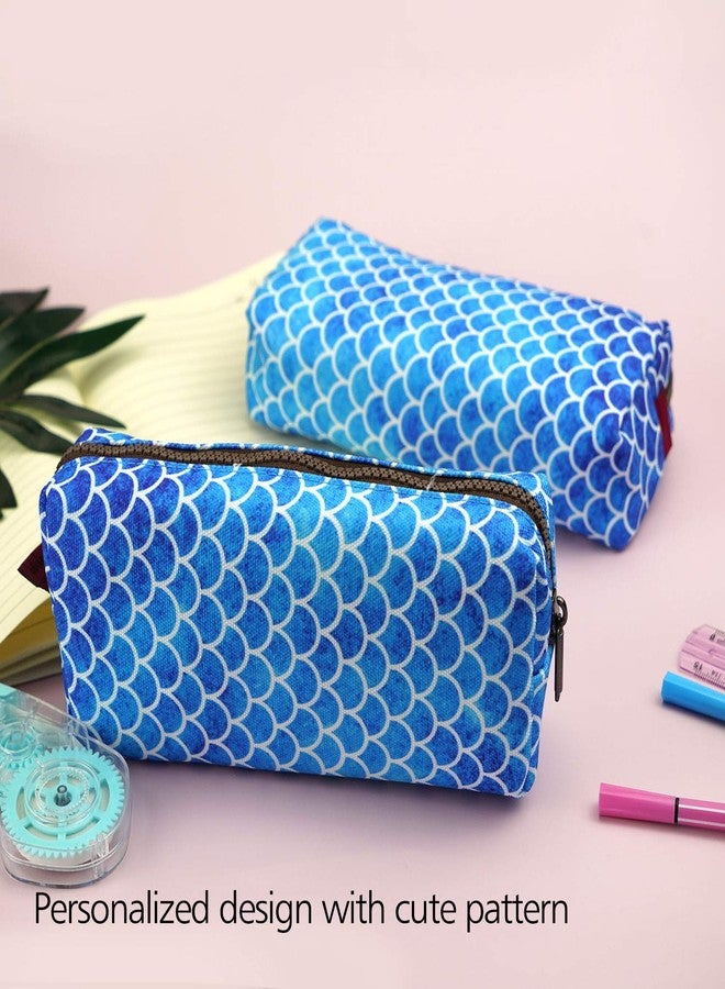 إل باركين حقيبة أقلام قماشية كبيرة السعة من إل باركين بتصميم حراشف حورية البحر، حقيبة أقلام، حقيبة أدوات مكتبية، حقيبة مكياج، صندوق أدوات - Image 5