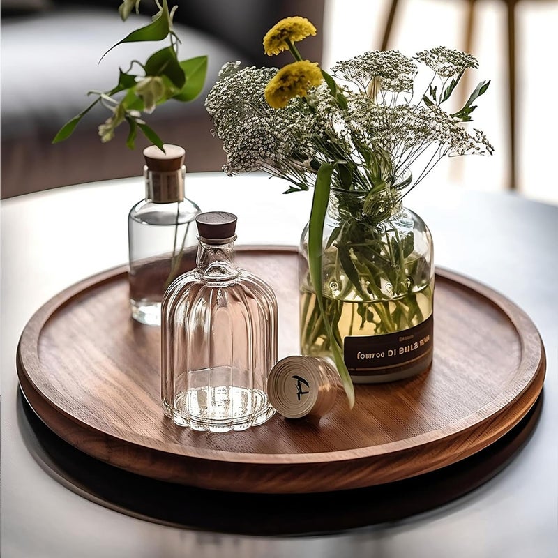 FLIPSSHOPPEE Round Decorative Tray Rustic Wooden Coffee Table Trays Home Decor Farmhouse Centerpiece Serving Trays for Food Drinks Ottoman Kitchen Countertop Set of 1 - Image 3