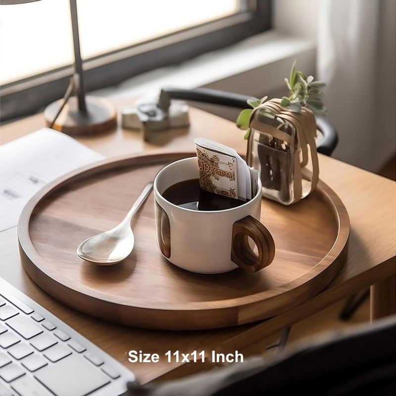 FLIPSSHOPPEE Round Decorative Tray Rustic Wooden Coffee Table Trays Home Decor Farmhouse Centerpiece Serving Trays for Food Drinks Ottoman Kitchen Countertop Set of 1 - Image 2