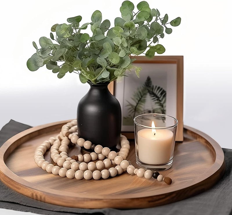 FLIPSSHOPPEE Round Decorative Tray Rustic Wooden Coffee Table Trays Home Decor Farmhouse Centerpiece Serving Trays for Food Drinks Ottoman Kitchen Countertop Set of 1 - Image 4