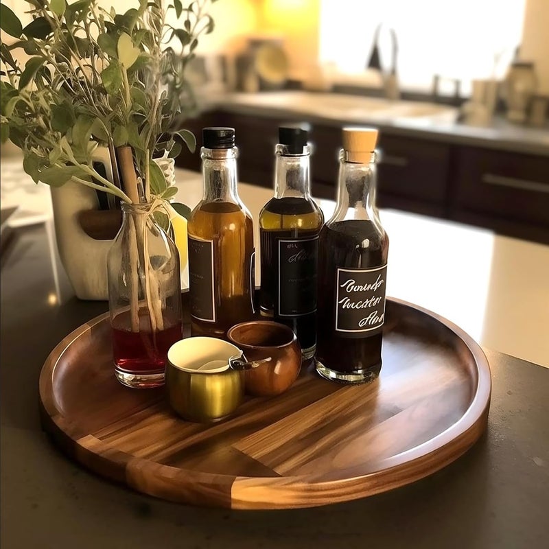 FLIPSSHOPPEE Round Decorative Tray Rustic Wooden Coffee Table Trays Home Decor Farmhouse Centerpiece Serving Trays for Food Drinks Ottoman Kitchen Countertop Set of 1 - Image 5