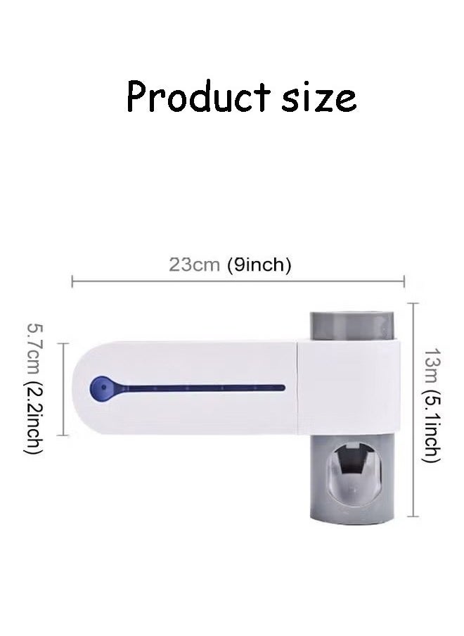 AOLION - UV Toothbrush Sanitizer Automatic Toothpaste Squeezer European Standard Charging Toothbrush Sanitizer Holder 3M Detachable Backplate Toothbrush Sterilizer for Bathrooms (White/Grey) - Image 1