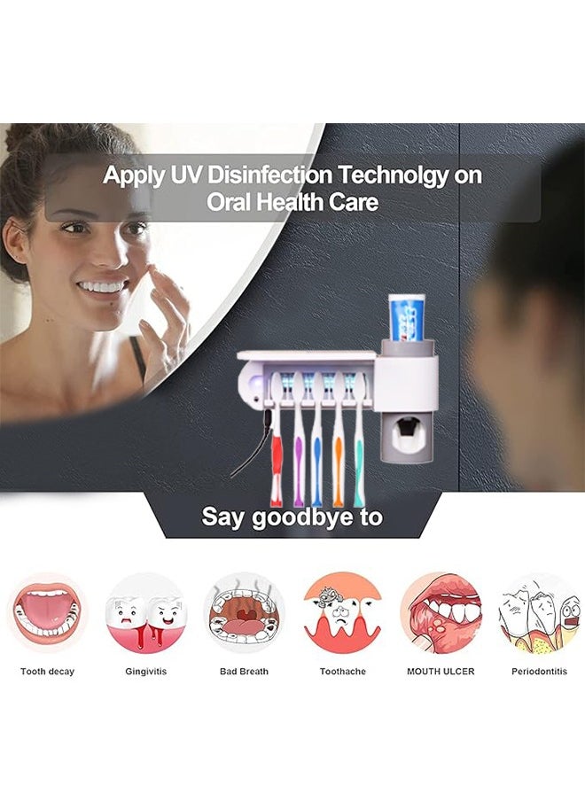 AOLION - UV Toothbrush Sanitizer Automatic Toothpaste Squeezer European Standard Charging Toothbrush Sanitizer Holder 3M Detachable Backplate Toothbrush Sterilizer for Bathrooms (White/Grey) - Image 1