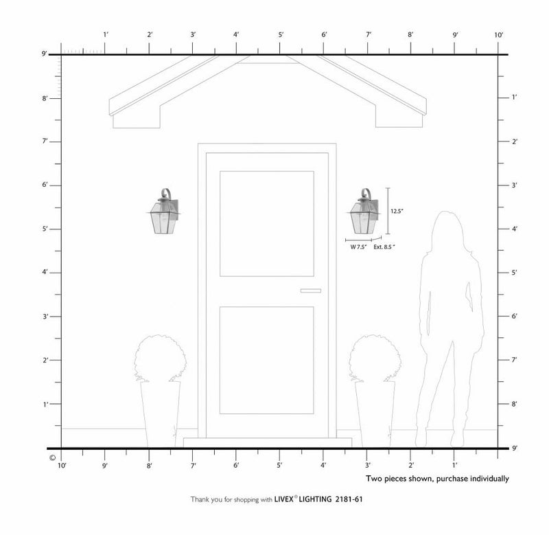 Livex Lighting 2181-04 Westover 1 Light Outdoor Black Finish Solid Brass Wall Lantern with Clear Beveled Glass, 12" x 8" x 14" - Image 2