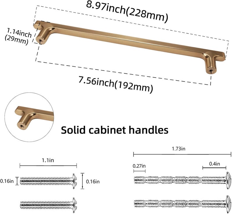 Kitchen Cabinet Handles 192mm Champagne Copper Durable Fingerprint-Resistant Finish - Effortless DIY Installation Drawer Pulls for Home Kitchen Remodel and Bathroom Renovation - Image 2