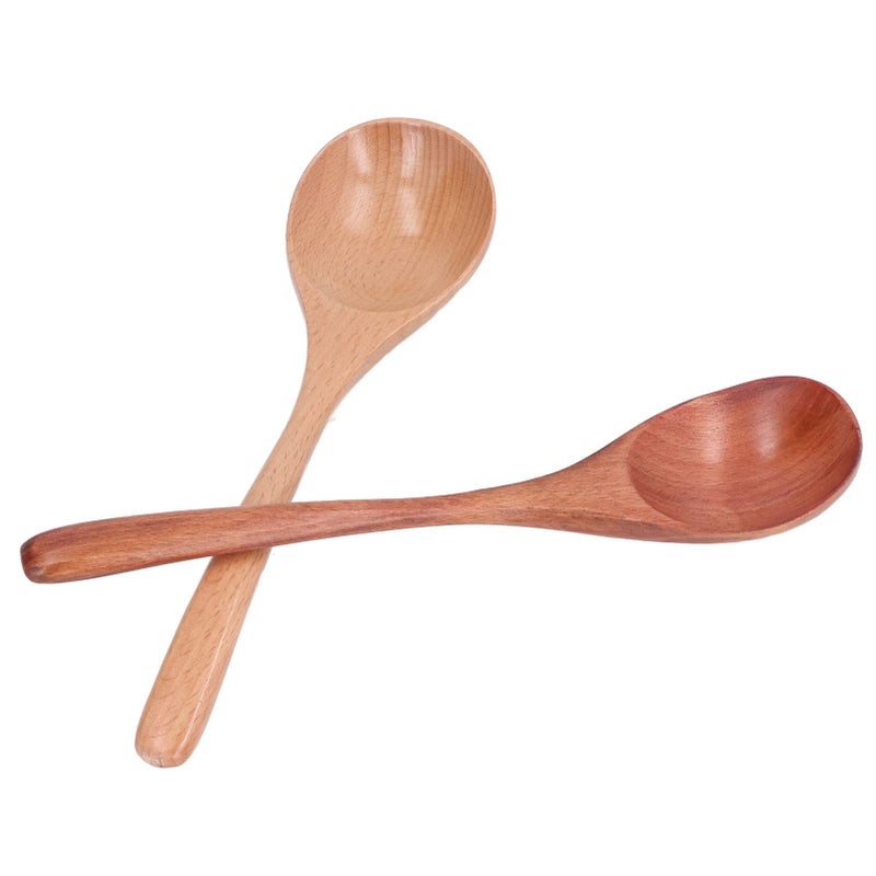 Large Wooden Soup Spoon Set of 2 Japanese Style with Comfortable Handle - Image 2
