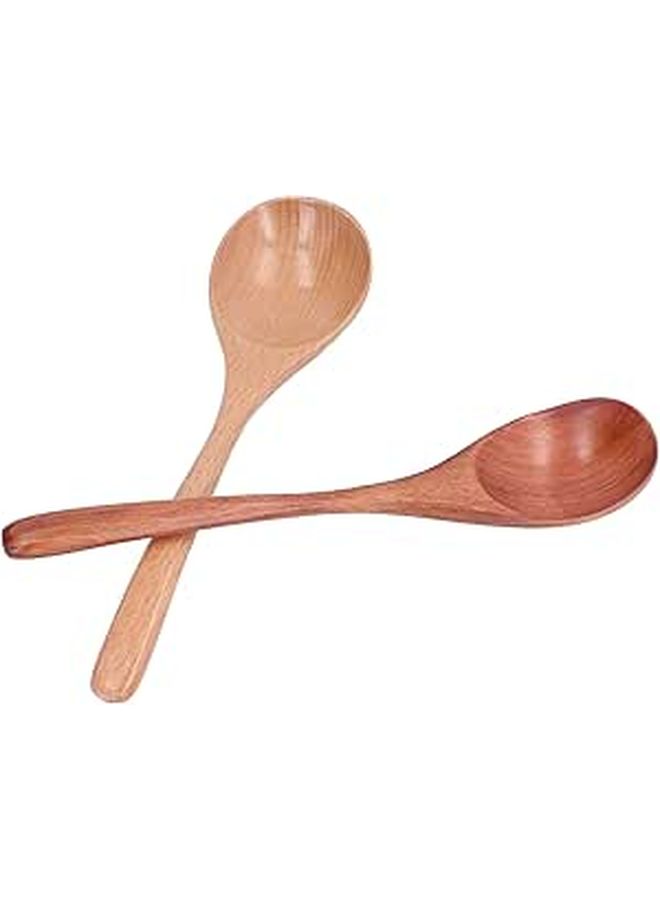 Large Wooden Soup Spoon Set of 2 Japanese Style with Comfortable Handle - Image 1