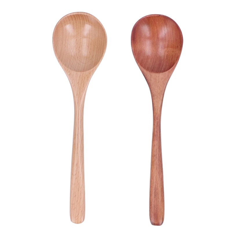 Large Wooden Soup Spoon Set of 2 Japanese Style with Comfortable Handle - Image 3