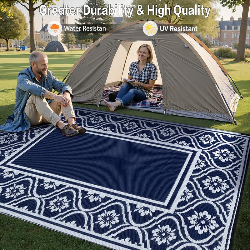 HUGEAR Plastic Outdoor Rug 6'x9' Waterproof Camping Carpet Outside Reversible Area Rug Blue Rugs for RV Deck Entryance Porch Picnic Balcony Beach - Image 4