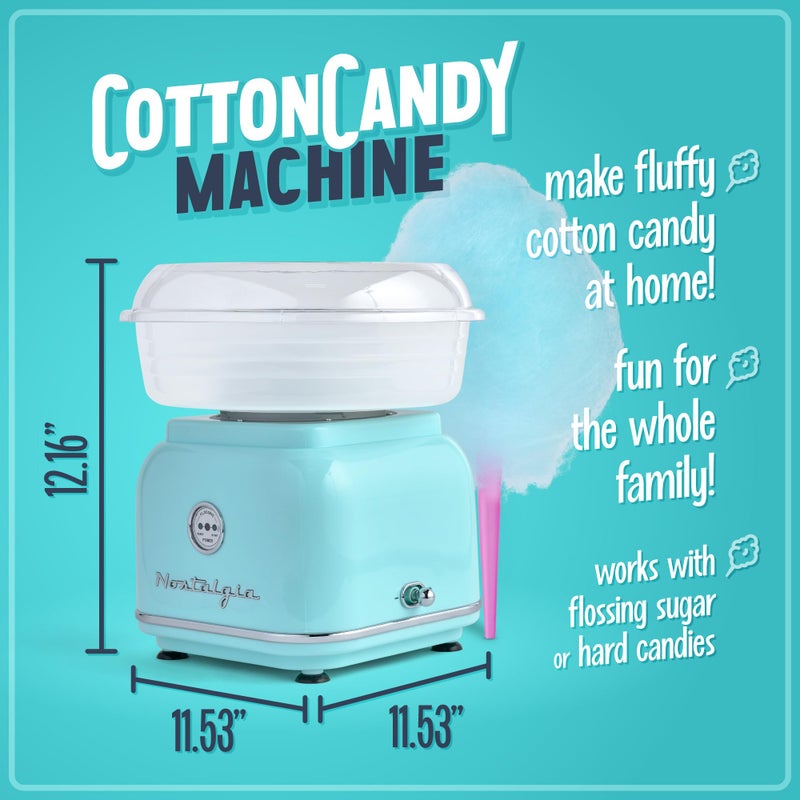 Nostalgia Nostalgia Classic Countertop Cotton Candy Machine, Manual, Retro Vintage Candy Maker Includes 2 Reusable Cones & Scoop, Aqua  - Image 2