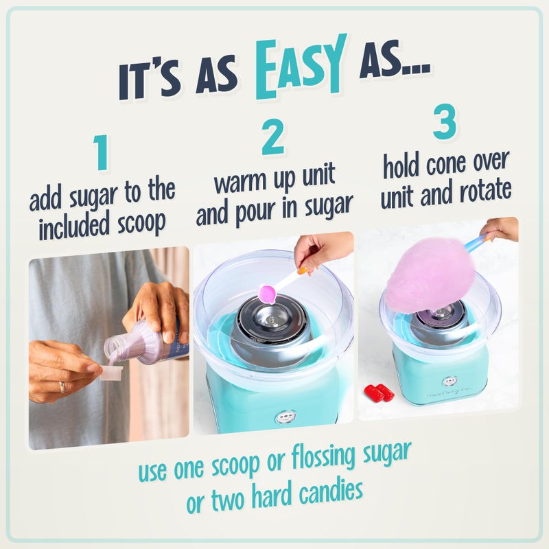 Nostalgia Nostalgia Classic Countertop Cotton Candy Machine, Manual, Retro Vintage Candy Maker Includes 2 Reusable Cones & Scoop, Aqua  - Image 4
