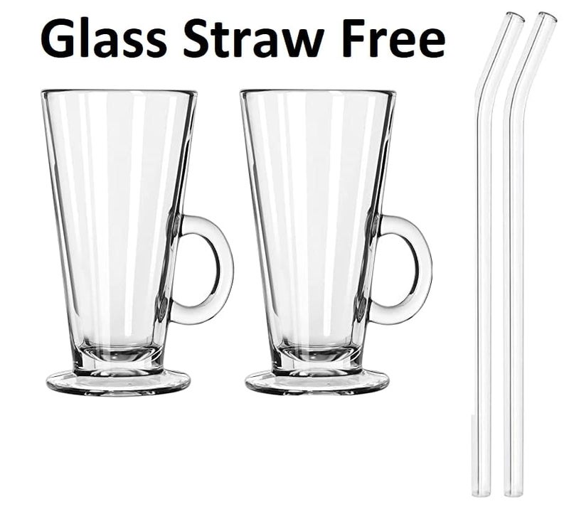 KONSSEE Irish Coffee Mugs with Handle Long Colombian Glasses Tall Funnel Coffee Latte Espresso Cappuccino and Hot Chocolate Juice Big Plain Glasses 270ML 2 pc Glass Straw Free - Image 2