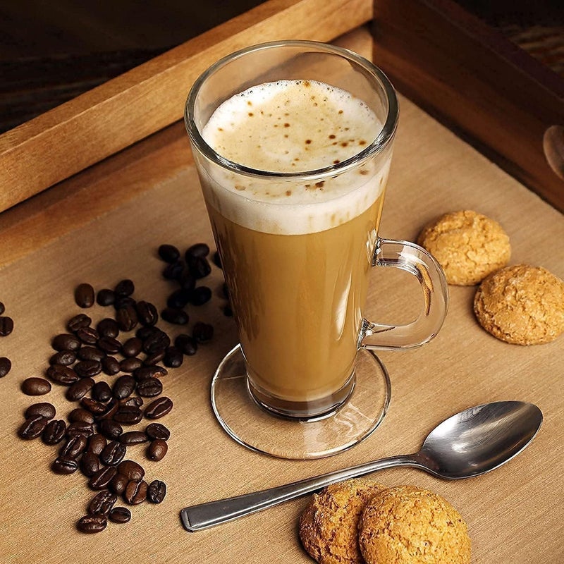 KONSSEE Irish Coffee Mugs with Handle Long Colombian Glasses Tall Funnel Coffee Latte Espresso Cappuccino and Hot Chocolate Juice Big Plain Glasses 270ML 2 pc Glass Straw Free - Image 4