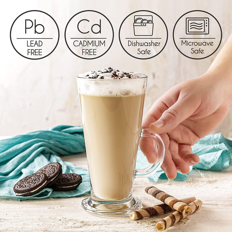 KONSSEE Irish Coffee Mugs with Handle Long Colombian Glasses Tall Funnel Coffee Latte Espresso Cappuccino and Hot Chocolate Juice Big Plain Glasses 270ML 2 pc Glass Straw Free - Image 5