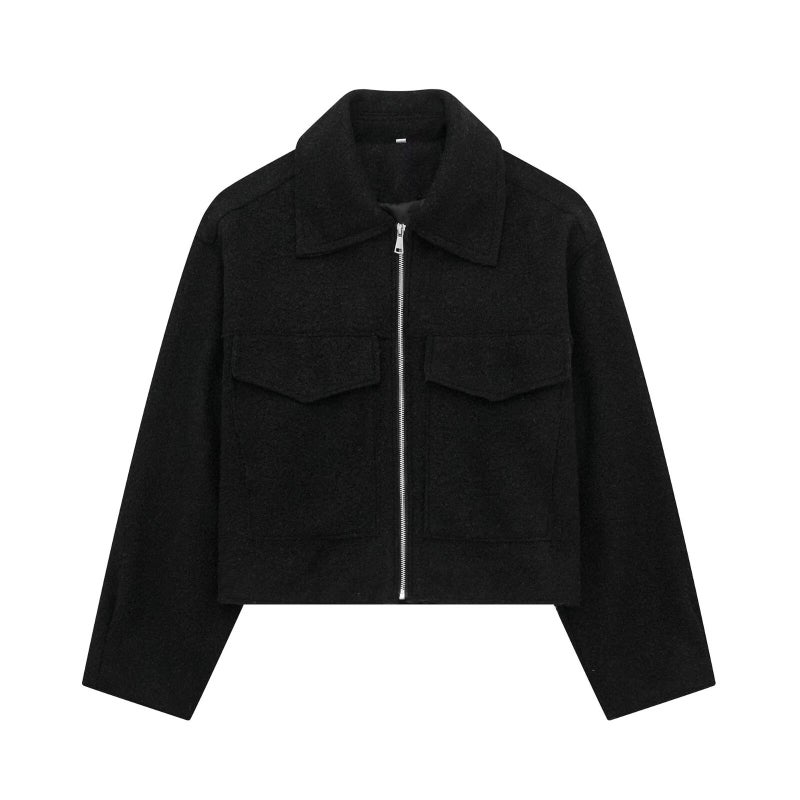 Chic Street Fashion Short Wool Jacket D69237 Black 