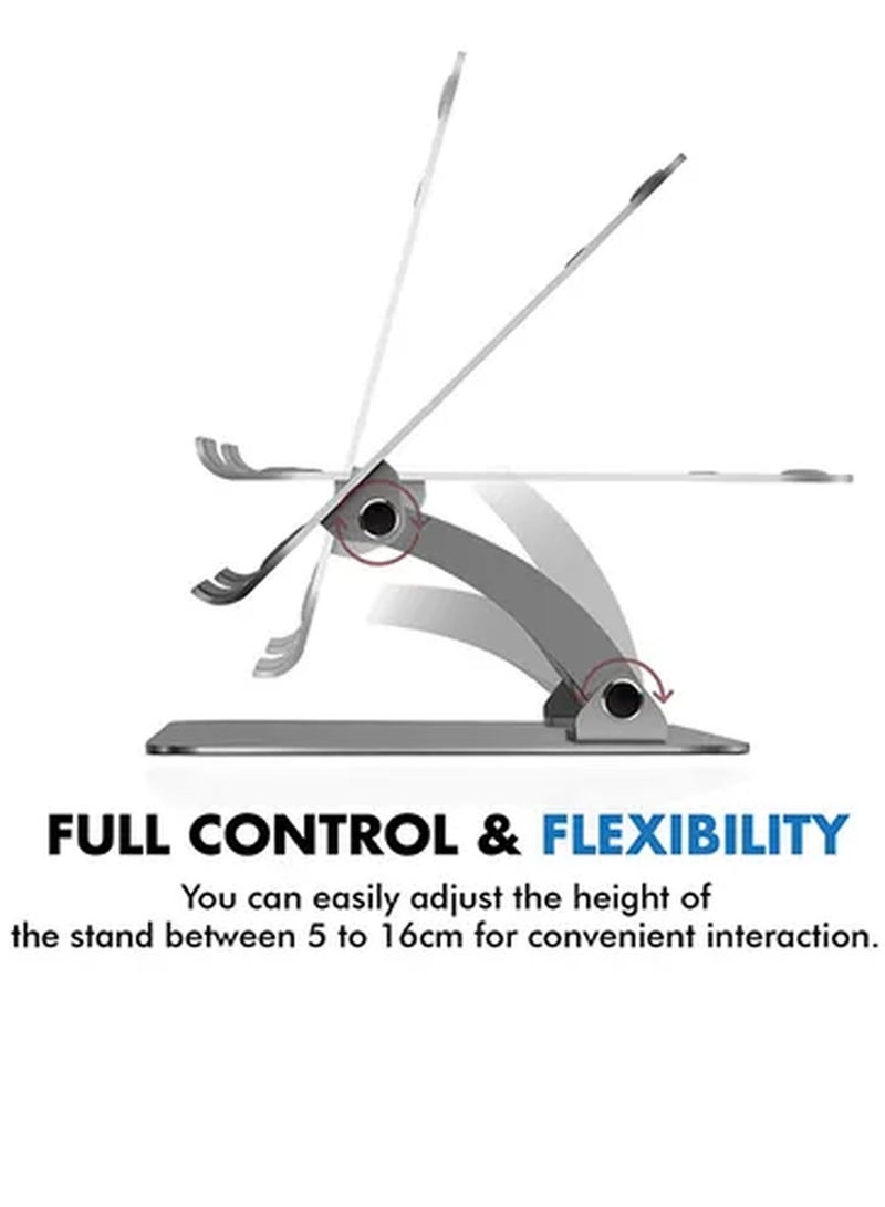 GENNEXT Aluminum Laptop Stand, Portable Ergonomic Multi-Level Ventilated Notebook Stand with Non-Skid Silicon Grip and Adjustable Multi-Angle Design For Laptops up to 17 Inches Grey - Image 4