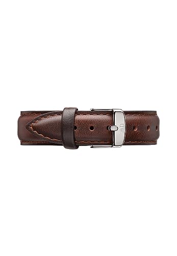 DANIEL WELLINGTON حزام ساعة دانيال ويلينغتون الكلاسيكي من الجلد البني - 18 مم (0.71 بوصة) من الجلد الإيطالي الأصلي للرجال، مع لمسات فضية، تصميم مريح وخالد - بريستول - Image 3