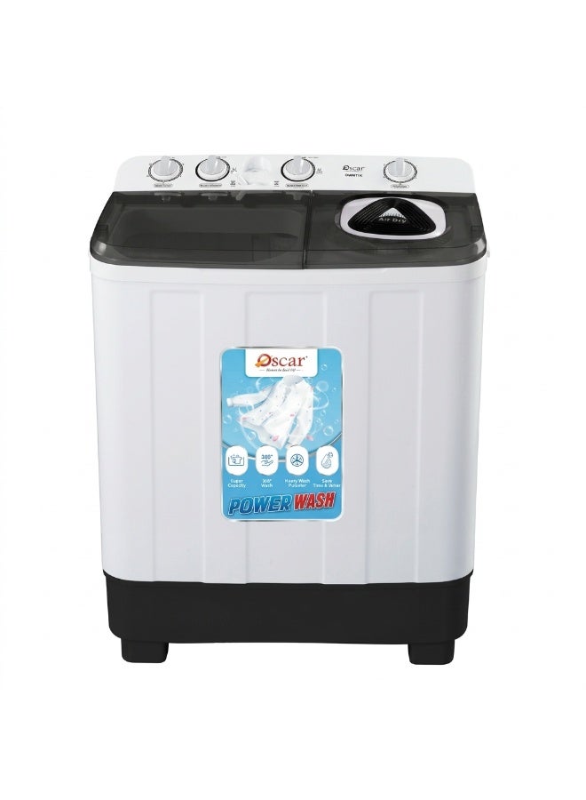 Oscar Twin Tub Semi Automatic Washing Machine 10kg Wash / 6.5kg Spin | Power Wash, Heavy Duty Motor, Waterproof & Spacious Family Laundry Solution - OWM11K | 2 Year Warranty