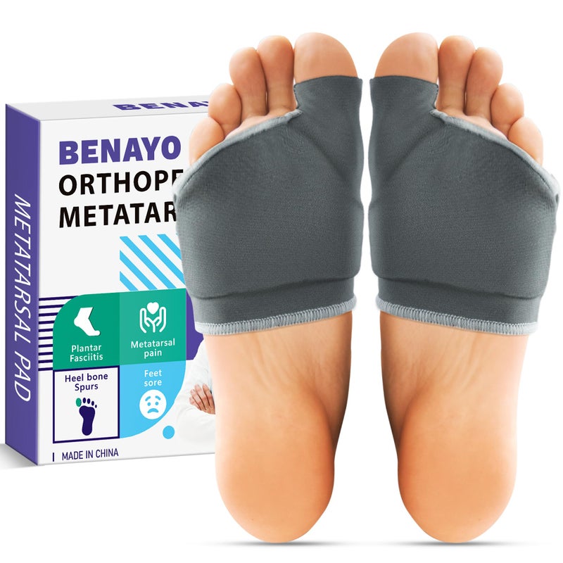 BENAYO Orthopedic Metatarsal Pads,Ball of Foot Cushion with Gel Pad for Women and Men, Foot Pads for Ball Pain Relief, Morton's Neuroma, Metatarsalgia Support. (Gray, XLarge:Men(10-13)) - Image 1