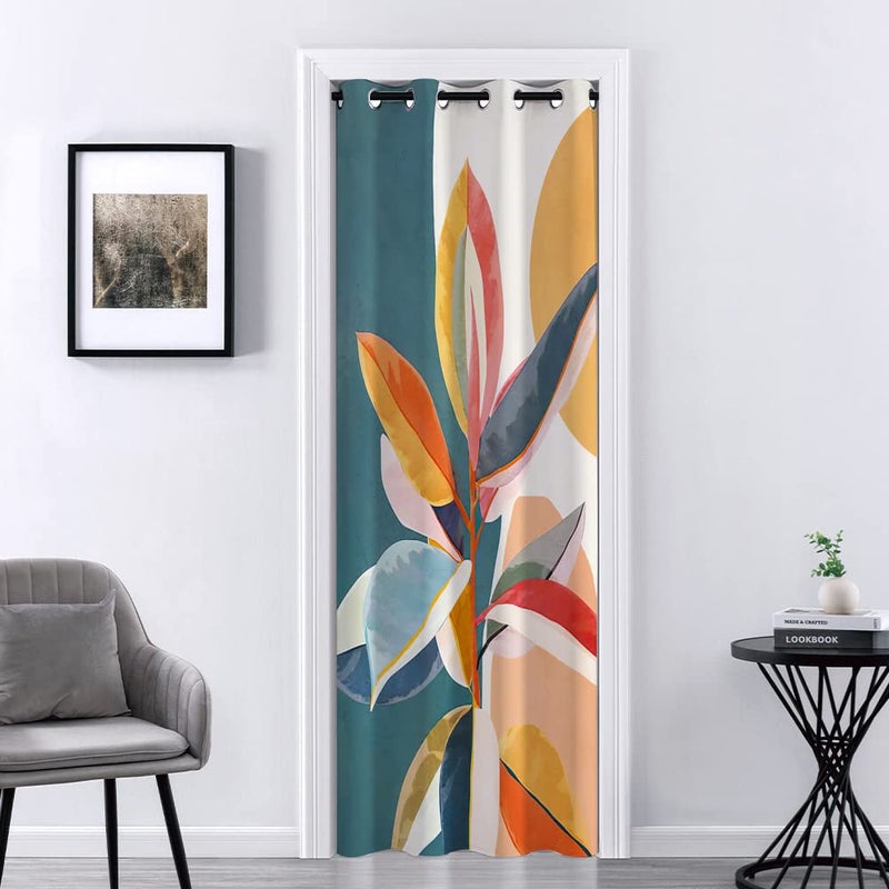 Mightree Doorway Curtain Door Curtain Thermal Insulated Doorway Curtains Sliding Closet Door Curtains Grommet Divider Curtain for Bedroom Color Leaves 39 W x 70 L 1 Panel