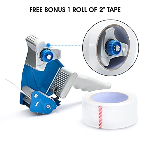 Pacific Mailer 2 Inch Tape Gun Dispenser with 2 Inch Carton Packing Tape, Lightweight Industrial Side Loading Tape Dispenser - Blue - Image 2