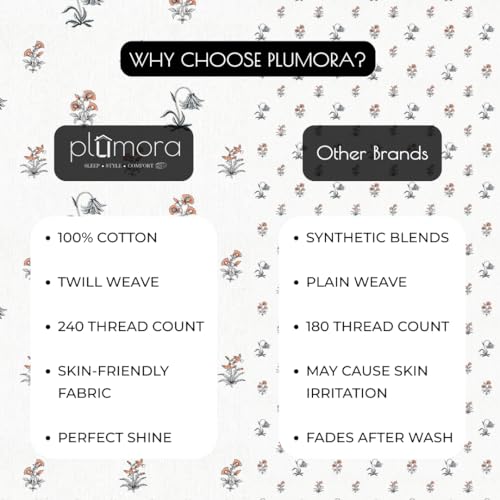 Plumora Double Bed Cotton Bedsheet Queen Size 90x108, 100% Pure Cotton Bed Sheet with 2 Pillow Covers, 240 TC Soft Breathable Floral Design – (Crimson Passion) - Image 5