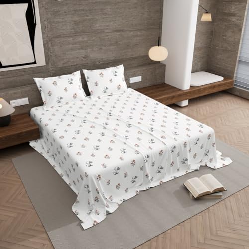 Plumora Double Bed Cotton Bedsheet Queen Size 90x108, 100% Pure Cotton Bed Sheet with 2 Pillow Covers, 240 TC Soft Breathable Floral Design – (Crimson Passion) - Image 1