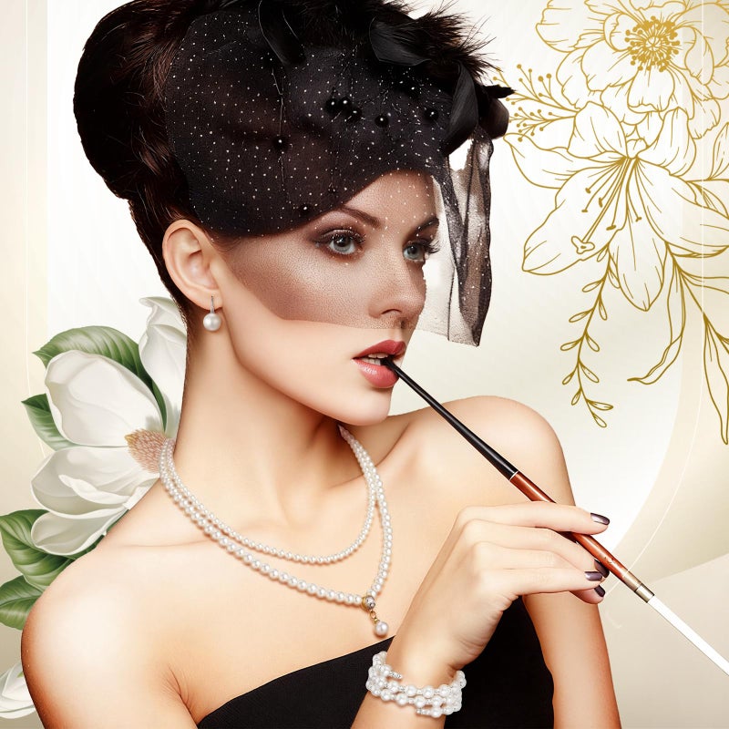 Glenmal Pearl Rhinestone Jewelry Set for Women Pearl Necklace Bracelet Earrings for Wedding Birthday Bridal Shower Tea Party (Gorgeous Style) - Image 5