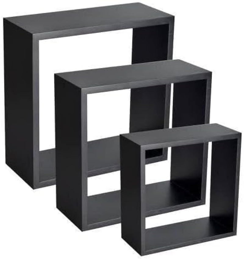Cube Floating Shelves, 3 Interlocking Square Decorative Wall Shelves, Geometric Box Shelves for Living Room Bedroom Bathroom(18mm 20 * 30 * 40) (black)
