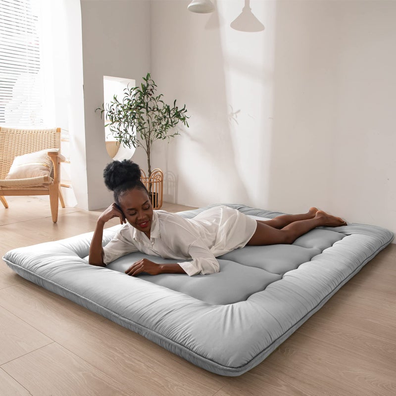 MAXYOYO Japanese Floor Mattress Futon Mattress, Thicken Daybed Futon Roll Up Guest Mattress Thicken Sleeping Pad Foldable Tatami Mat Floor Lounger Bed Couches and Sofas, Grey, Queen - Image 1