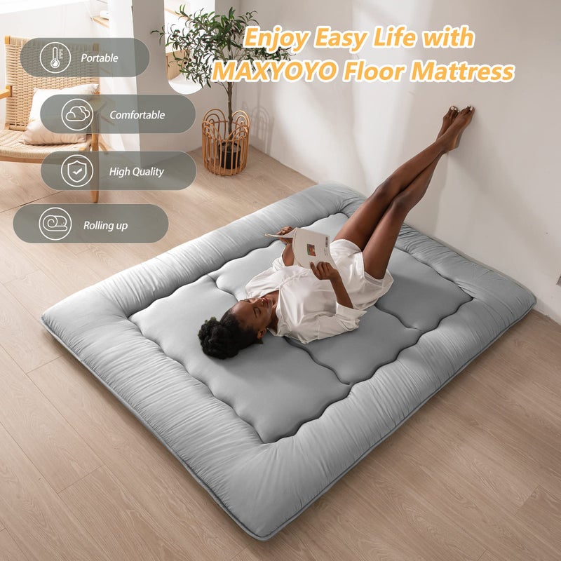MAXYOYO Japanese Floor Mattress Futon Mattress, Thicken Daybed Futon Roll Up Guest Mattress Thicken Sleeping Pad Foldable Tatami Mat Floor Lounger Bed Couches and Sofas, Grey, Queen - Image 3