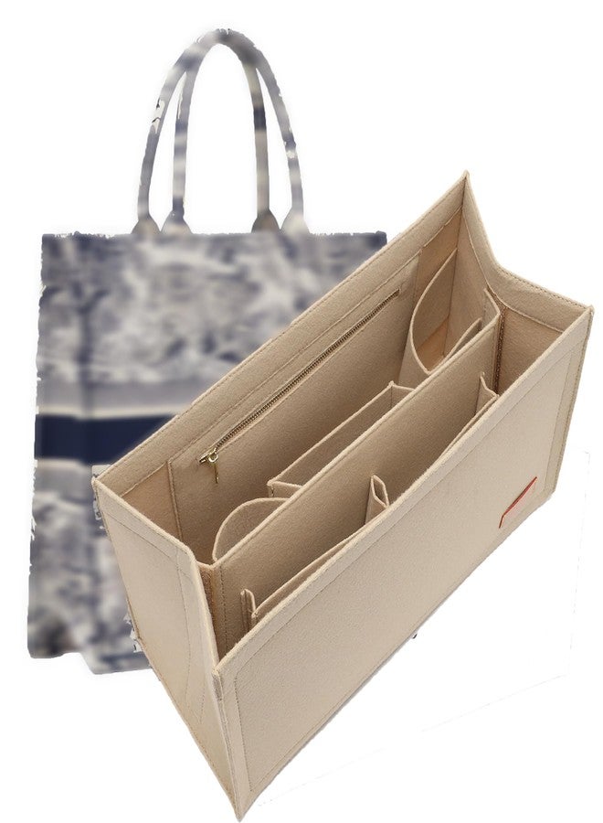 OAikor Tote Bag Organizer Insert Compatible with Dior Book Tote and onthego Bag Medium,Premium Felt Lightweight Purse Organizer Insert for Handbags,Bags Shaper Purse Accessories with Zipper,MM,Beige - Image 1