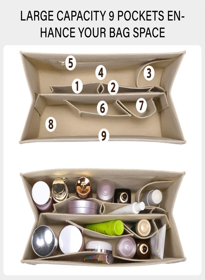 OAikor Tote Bag Organizer Insert Compatible with Dior Book Tote and onthego Bag Medium,Premium Felt Lightweight Purse Organizer Insert for Handbags,Bags Shaper Purse Accessories with Zipper,MM,Beige - Image 3