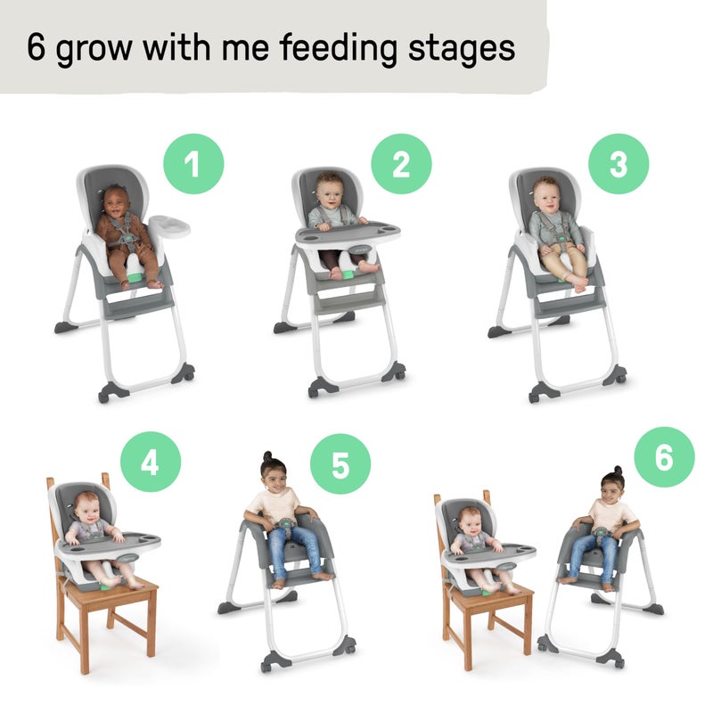 Ingenuity Full Course SmartClean 6-in-1 High Chair â€“ SmartClean EVA Foam, 5 Point Safety Harness, 2 Dishwasher Safe Trays â€“ Slate - Image 2