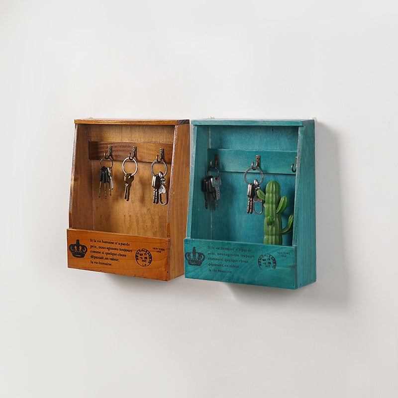 Key storage box wall hanging door living room creative home organizing decoration hallway key storage decoration key box(Old color one bucket three hooks) - Image 4
