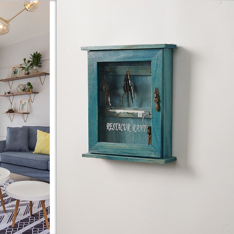 Key storage box wall hanging door living room creative home organizing decoration hallway key storage decoration key box(Old color one bucket three hooks) - Image 3