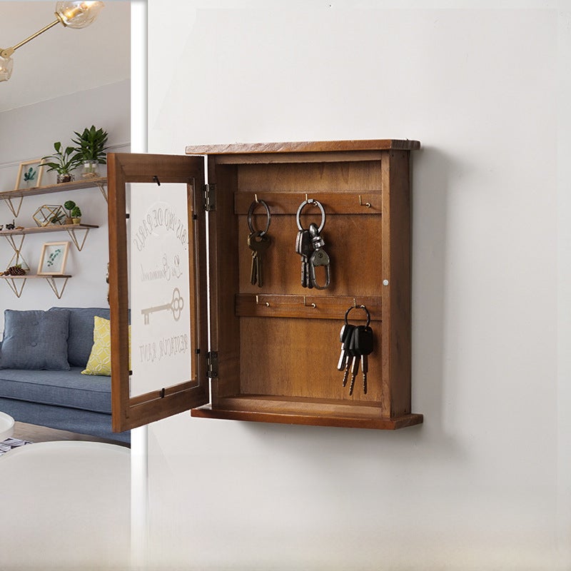 Key storage box wall hanging door living room creative home organizing decoration hallway key storage decoration key box(Old color one bucket three hooks) - Image 2