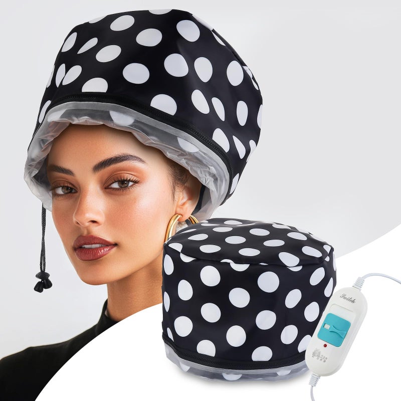 LIARTY Electric Hair Steamer Cap with 2 Mode Temperature Control, Removable Washable Thermal Spa Hat for Home Hair Care (Black & White) - Image 1