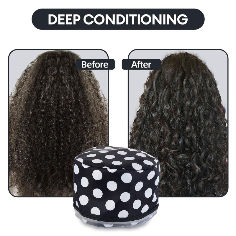 LIARTY Electric Hair Steamer Cap with 2 Mode Temperature Control, Removable Washable Thermal Spa Hat for Home Hair Care (Black & White) - Image 2