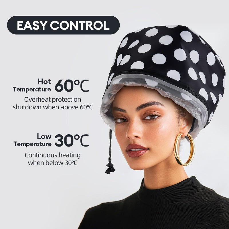 LIARTY Electric Hair Steamer Cap with 2 Mode Temperature Control, Removable Washable Thermal Spa Hat for Home Hair Care (Black & White) - Image 4